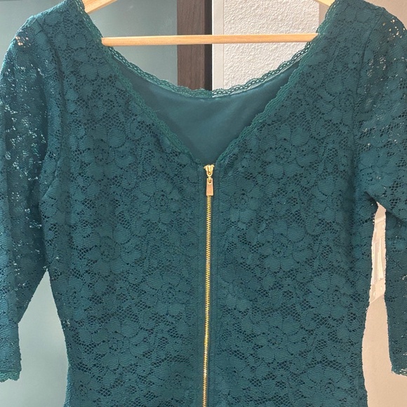 Laundry by Shelli Segal Lace Overlay Sheath Dress - Teal Green Size 2 - Picture 5 of 9